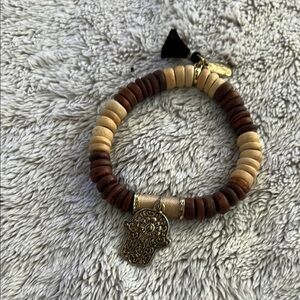 Wooden Beaded Bracelet with Gold Charm